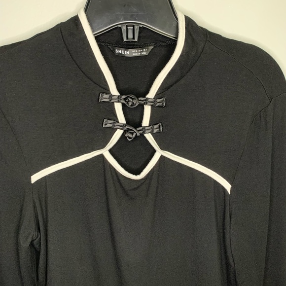 SHEIN Contrast Binding Mandarin Collar Crop Top #141 - Picture 3 of 6